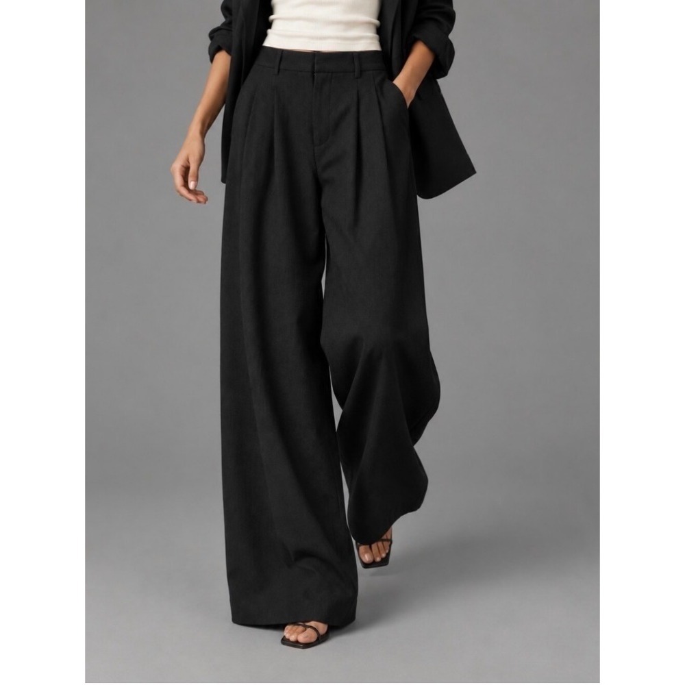 Maeve Anthropologie Wide Leg Pants Womens 8 Black Excellent Pleated Trousers